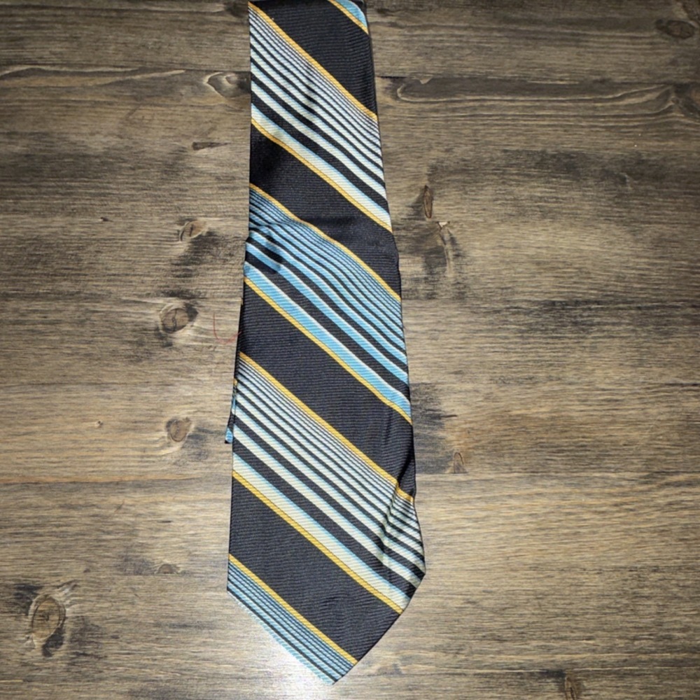 Vintage Levy's Nashville 100% Rayon Men's Tie: Striped Black Blue Yellow Woven